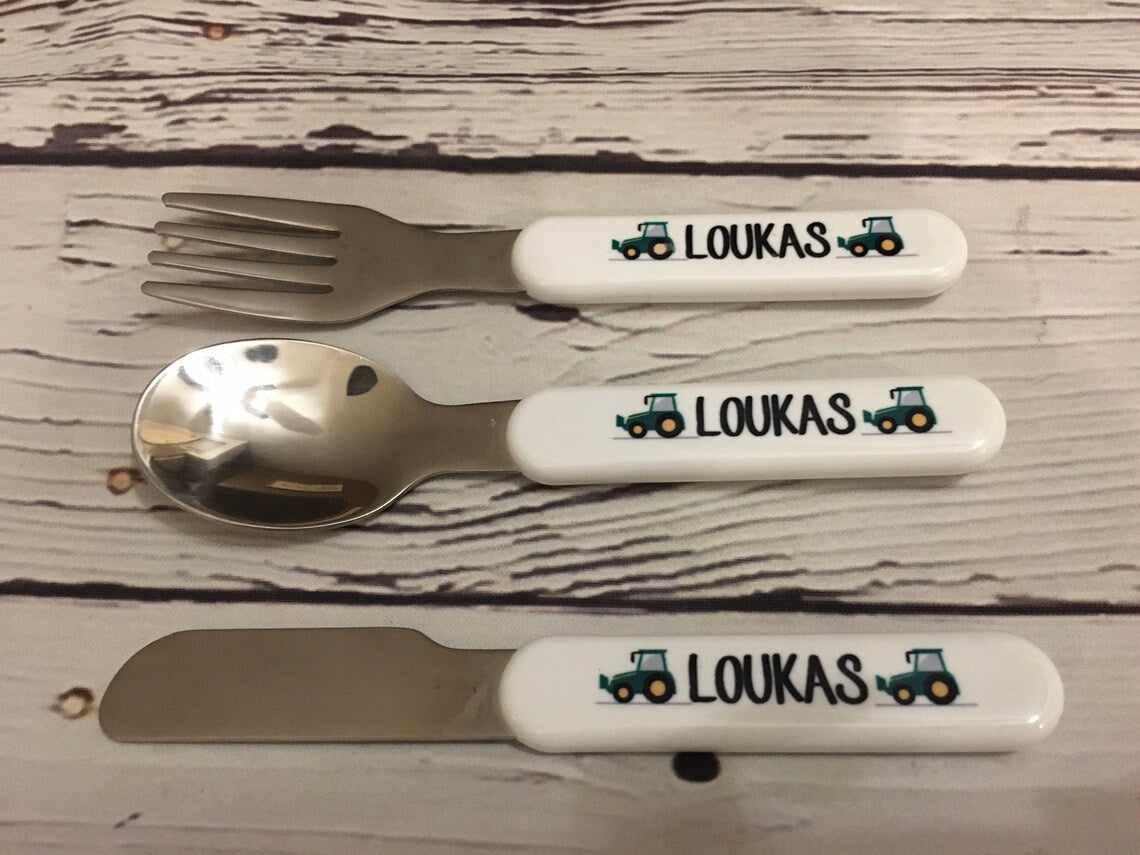 Personalized Kids Cutlery Set, Children Fork, Knife, Spoon