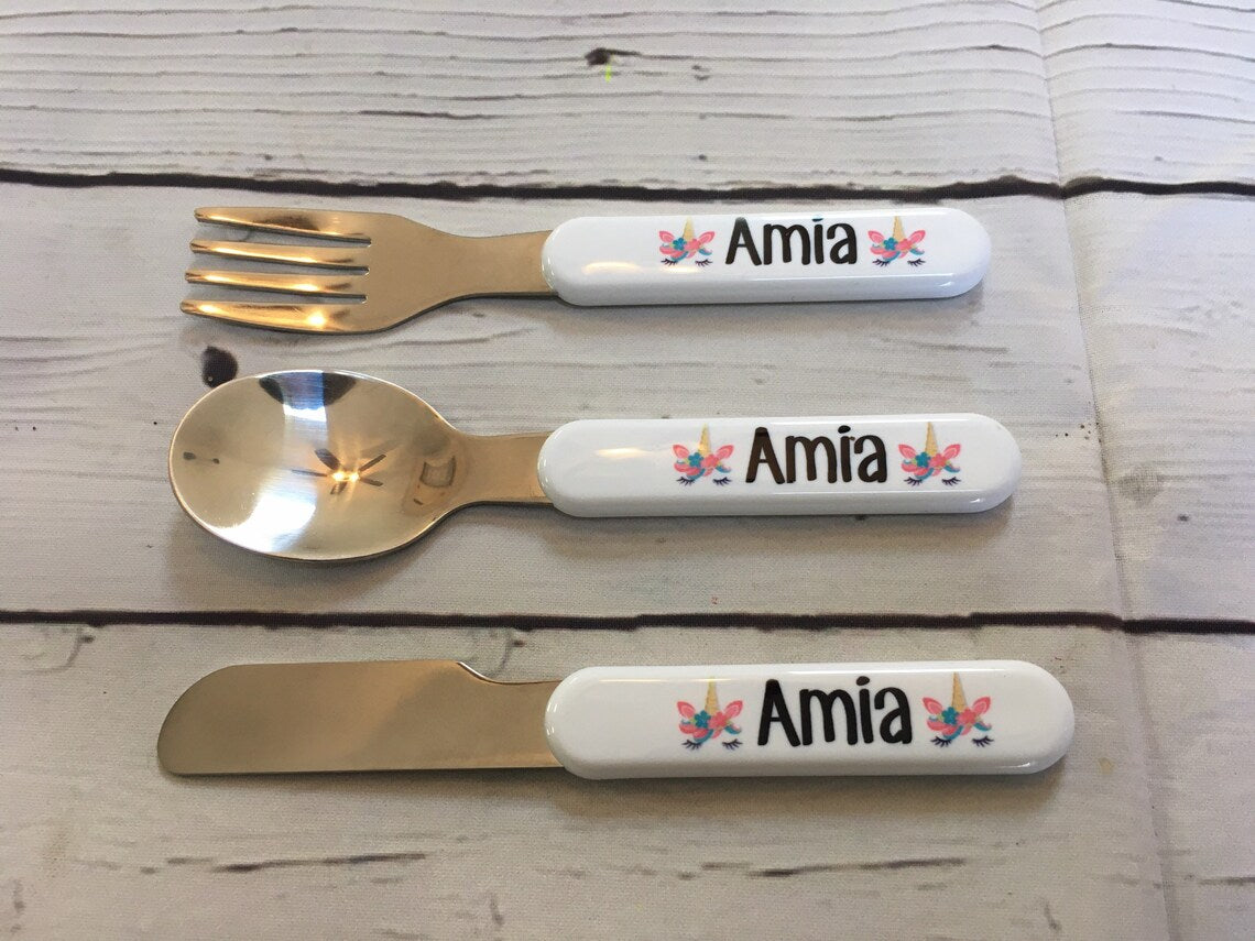 Personalized Kids Cutlery Set, Children Fork, Knife, Spoon