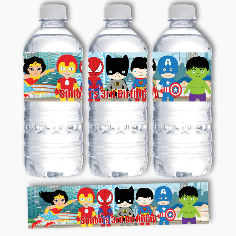 Custom water bottle sticker for Kids party. Pack of 20